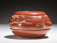Carved Redware Pottery Bowl