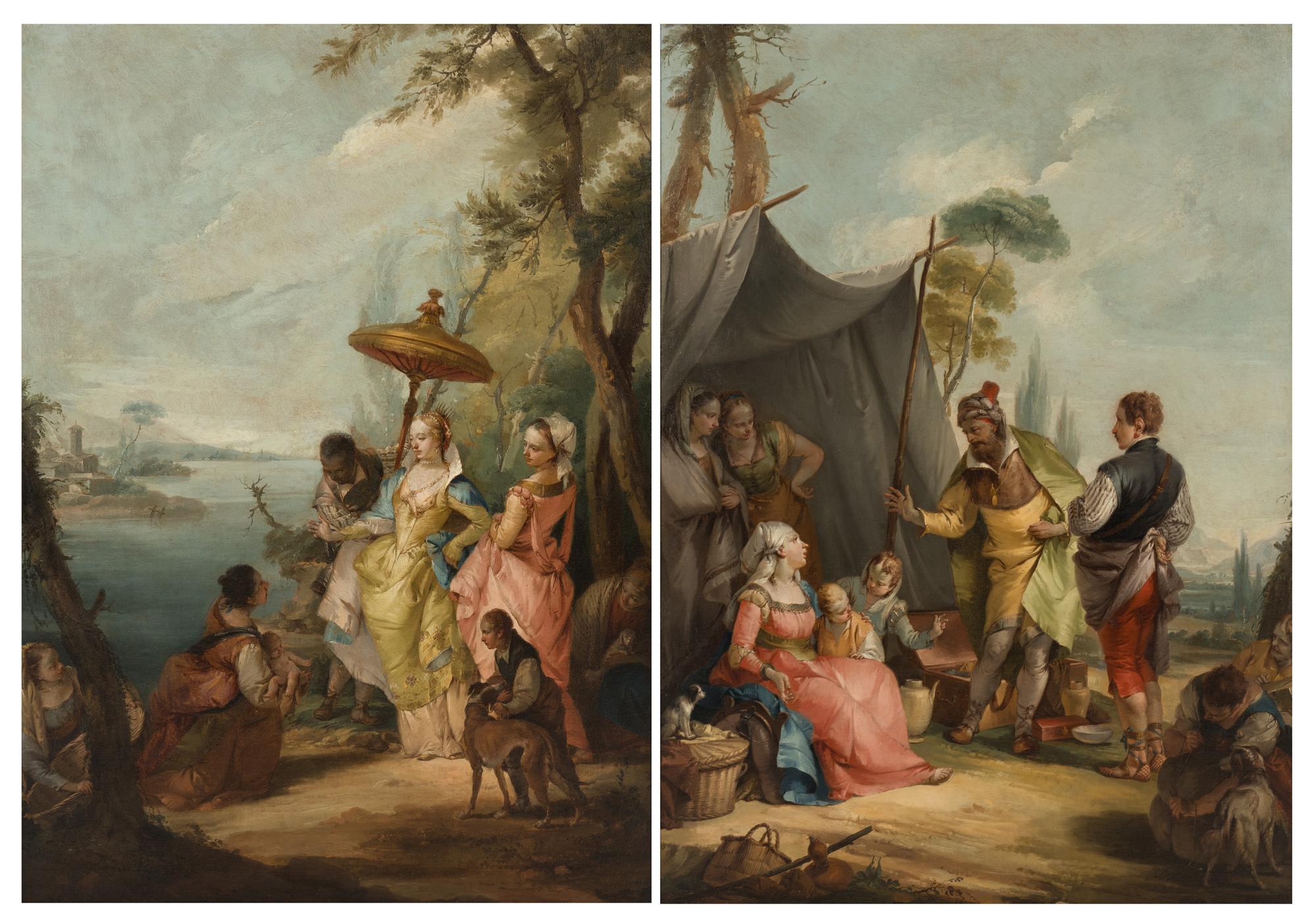 Laban Looking for the Idols Hidden by Rachel; The Finding of Moses , c. 1740 (a pair)