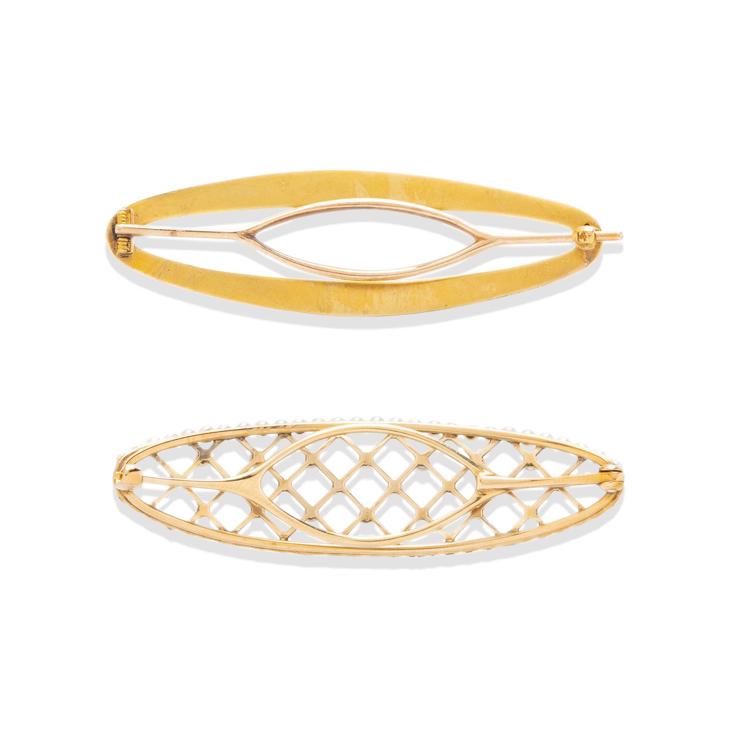 ANTIQUE, TWO YELLOW GOLD BARRETTES