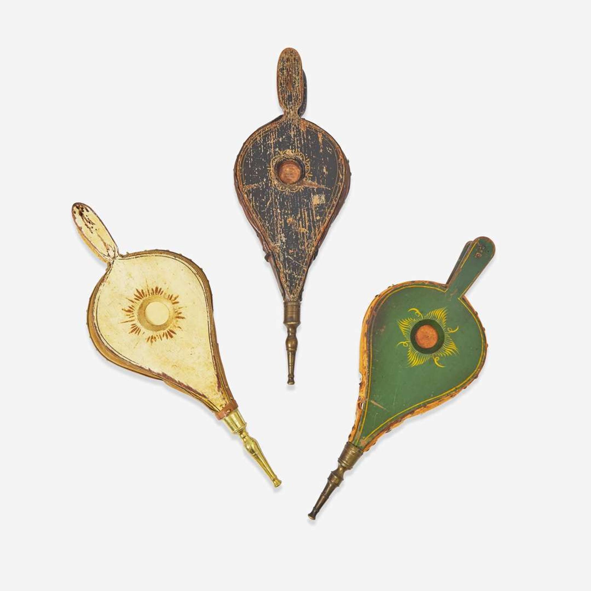 A group of three painted and decorated bellows One bearing label for Eckstein and Richardson, Philadelphia, PA, early 19th century
