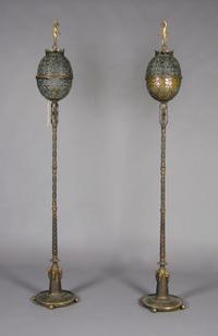 A Pair of Iron and Gilt Bronze Torcheres, Oscar B. Bach, Height 77 inches.