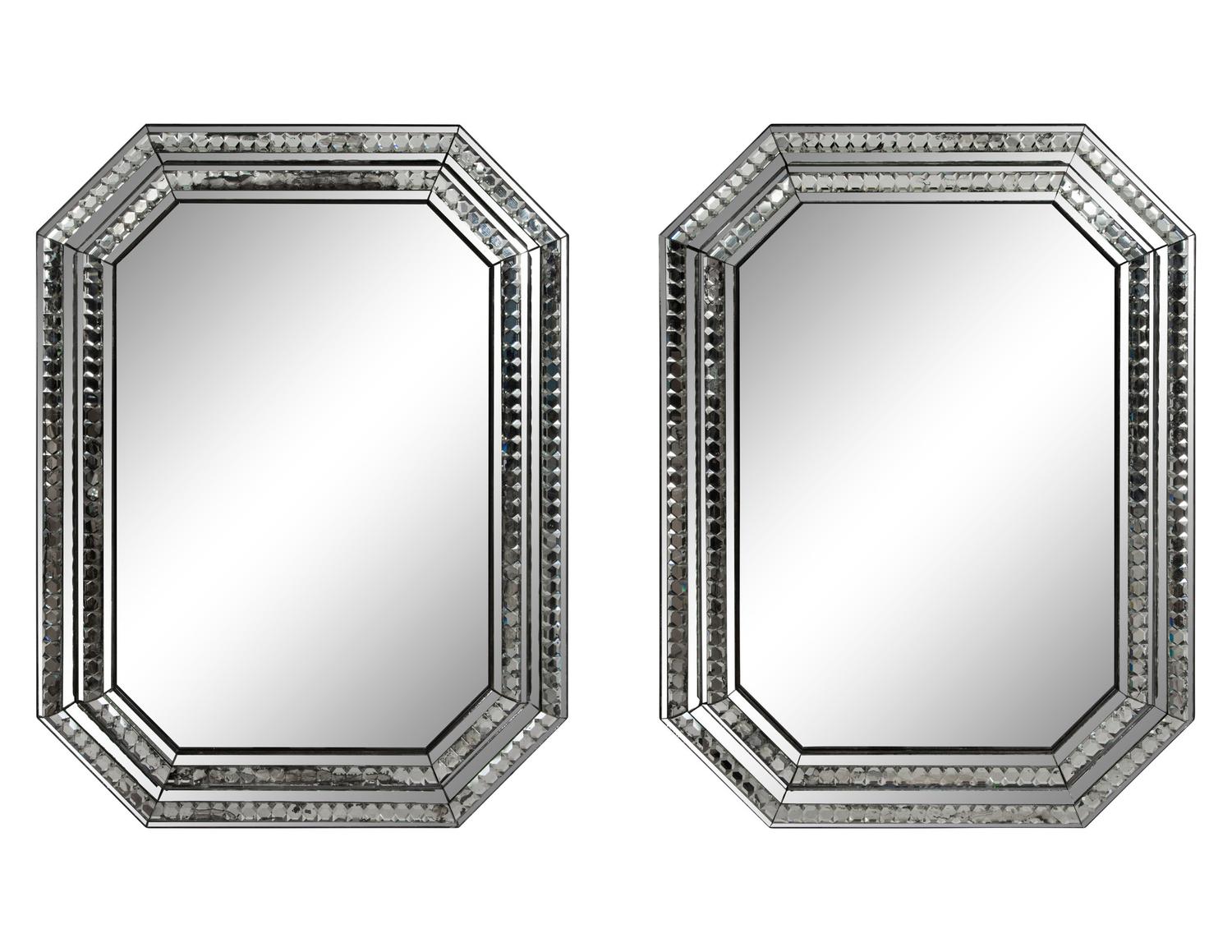 A Pair of Octagonal Faceted Glass Framed Mirrors