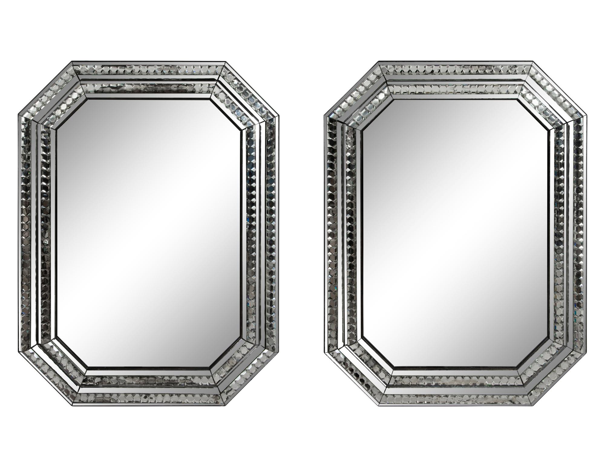 A Pair of Octagonal Faceted Glass Framed Mirrors