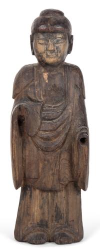A Chinese Carved Hardwood Figure Height of tallest 14 1/4 inches.