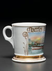 A Porcelain Shaving Mug Depicting a Motorboat