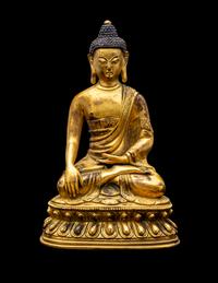 A Sino-Tibetan Gilt Bronze Figure of Seated Buddha