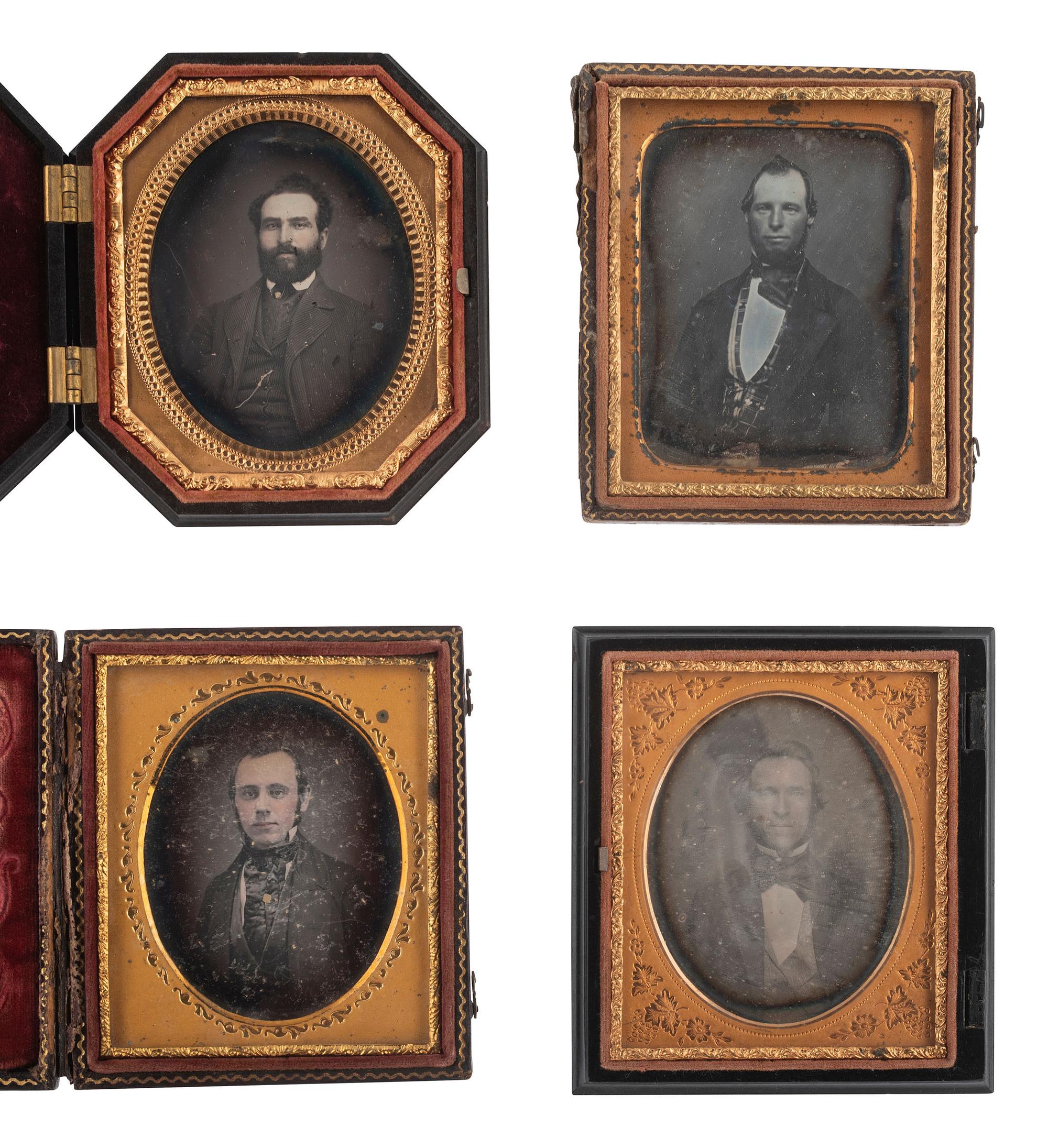 [EARLY PHOTOGRAPHY]. 18 sixth plate daguerreotypes of men with facial hair.