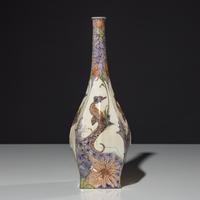 Eggshell porcelain vase with polychrome seahorse decor, model 89