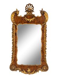A George II Walnut and Parcel-Gilt Mirror