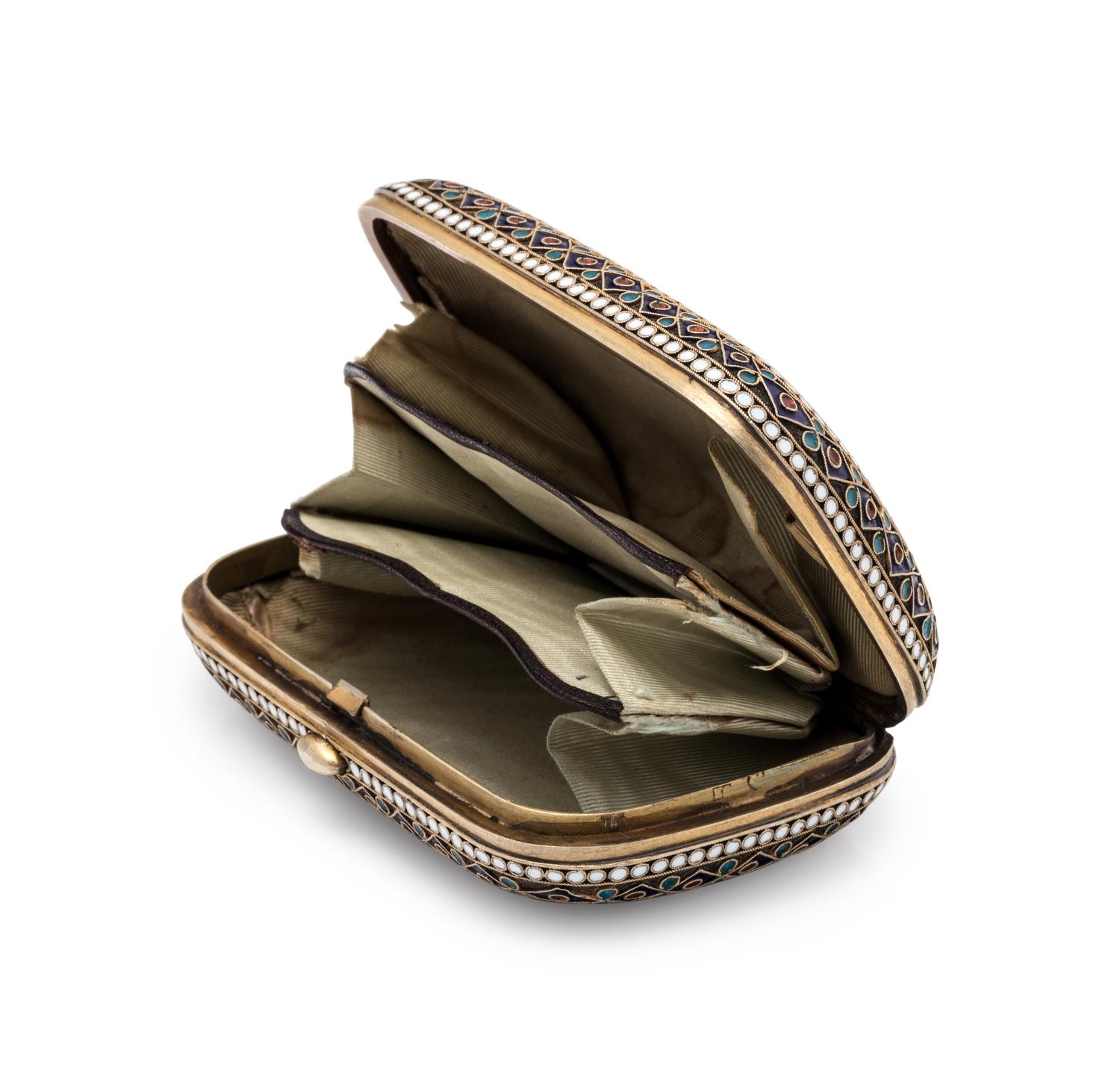 A Russian Silver-Gilt and Enamel Change Purse