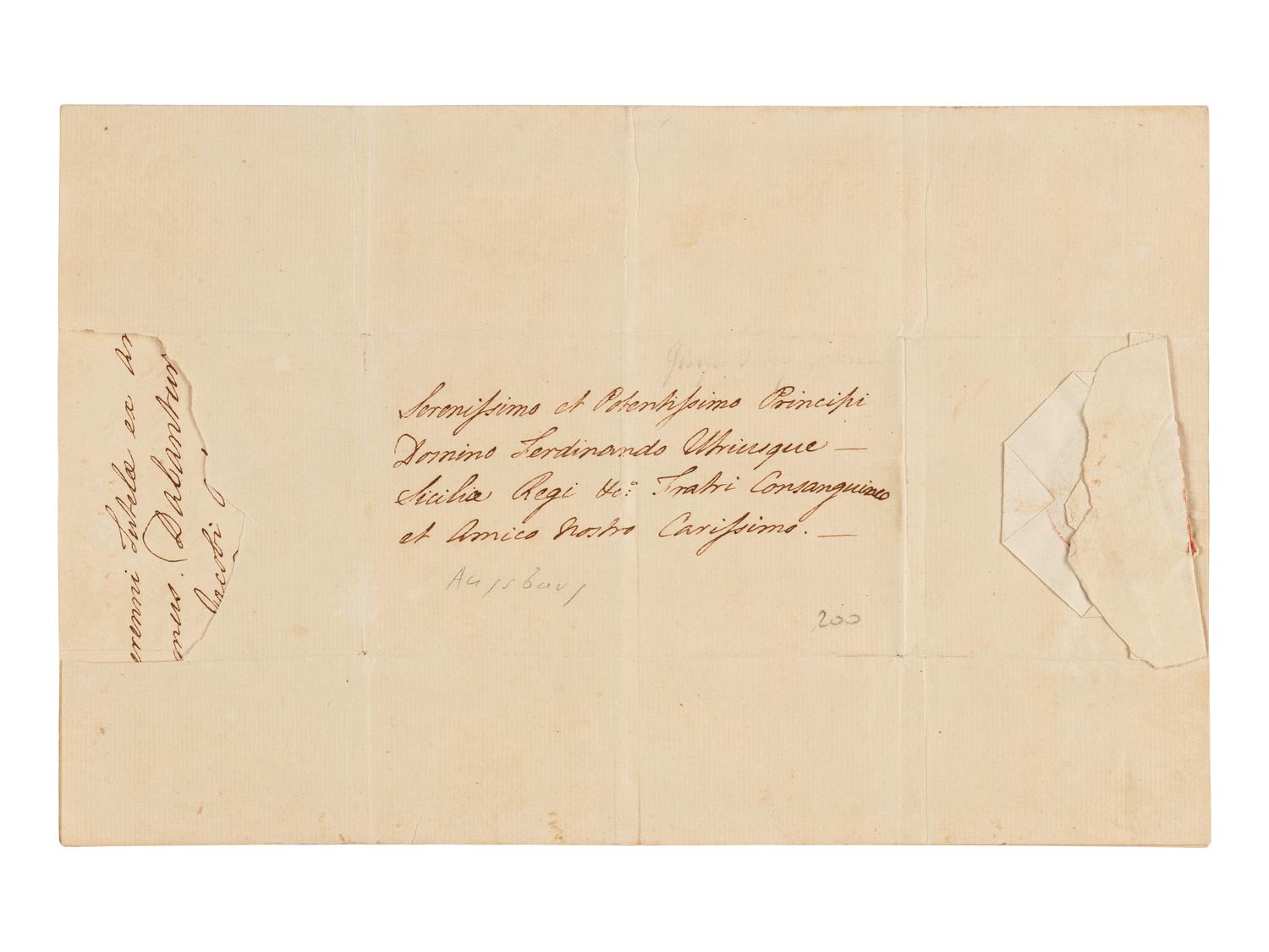 GEORGE III, King of England (1738-1820). Letter signed and subscribed ("Bonus Frater Consanguineus et Amicus Georgius R."), in Latin, to Ferdinand IV of Naples. St. James's Palace, 8 August, 1783. Countersigned by D. J. Fox.