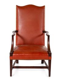 A Federal Style Leather-Upholstered Mahogany Lolling Chair