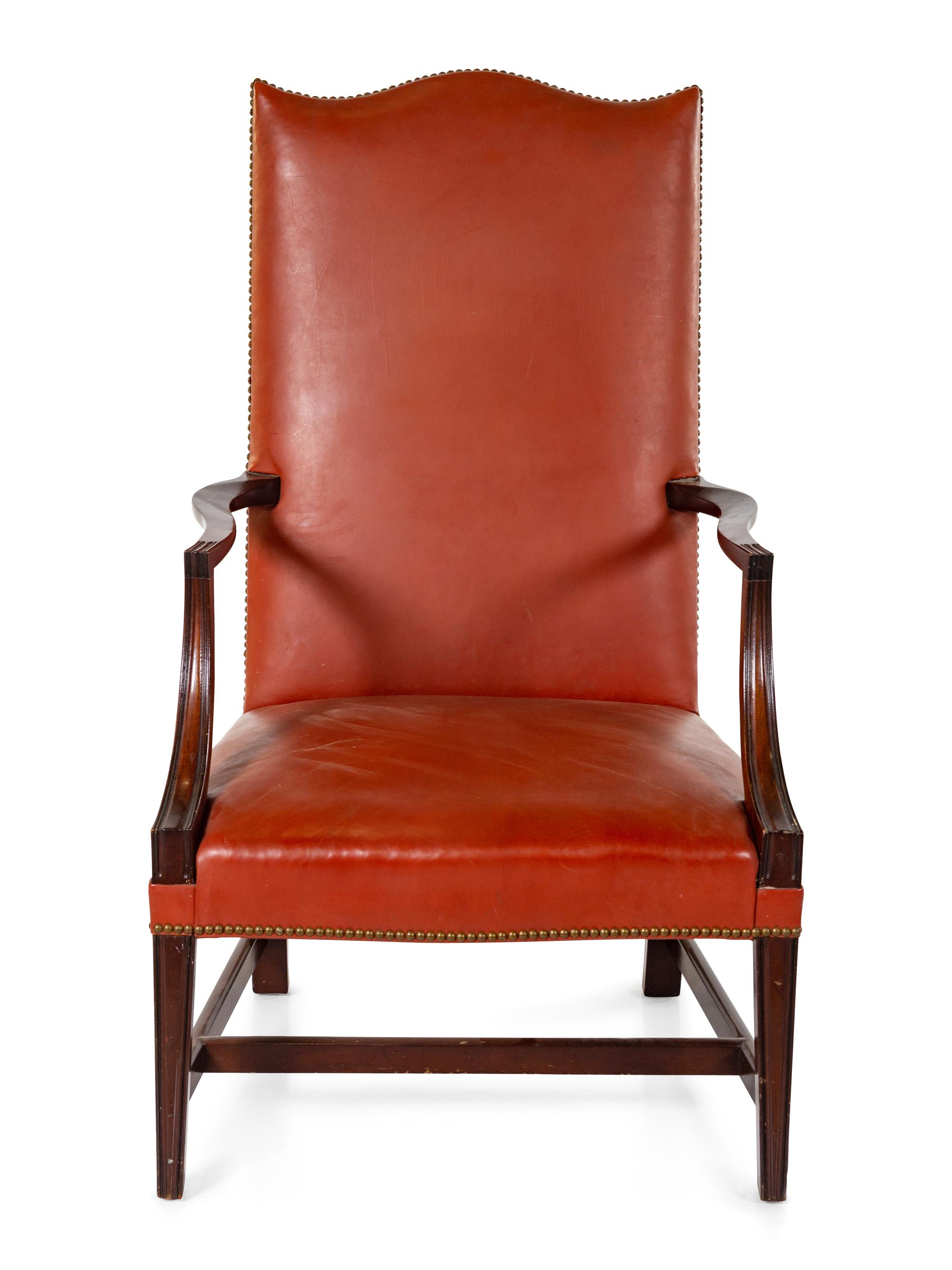 A Federal Style Leather-Upholstered Mahogany Lolling Chair