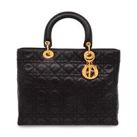 Christian Dior, Large Lady Dior Bag in Black Leather