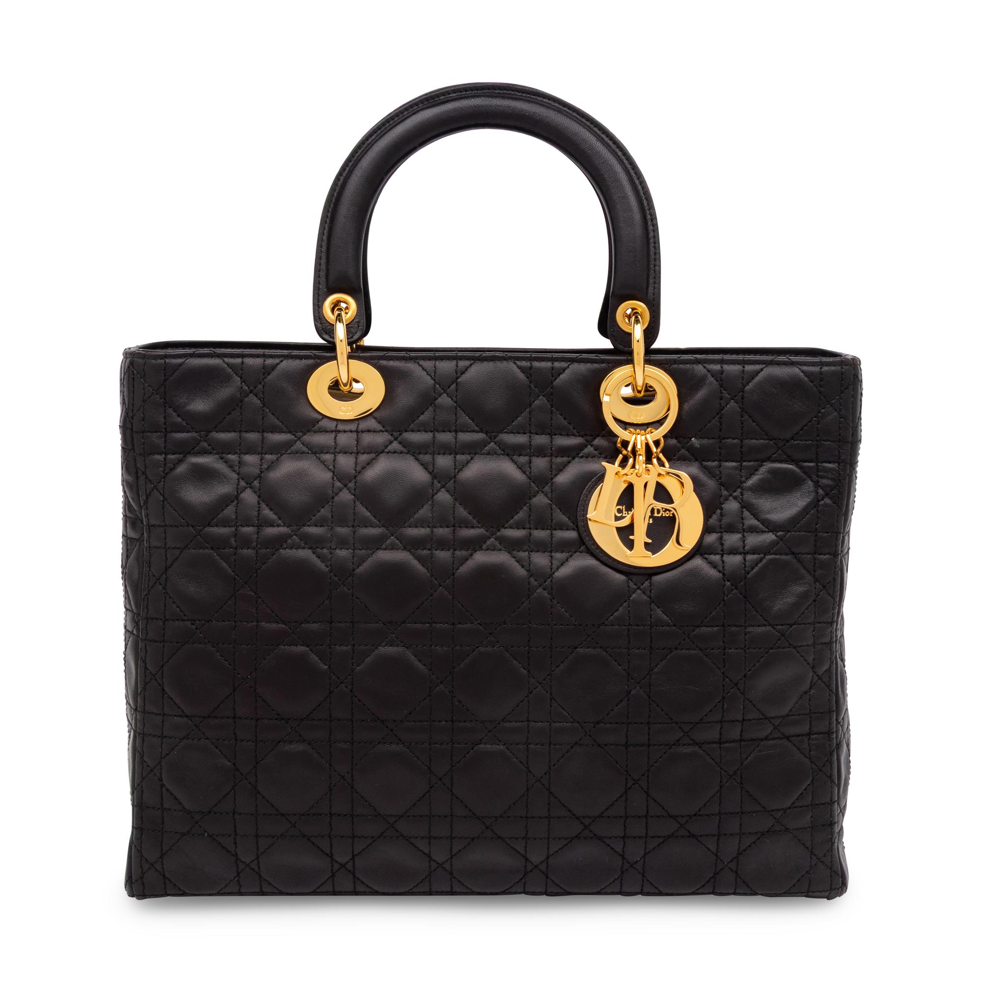 Christian Dior, Large Lady Dior Bag in Black Leather