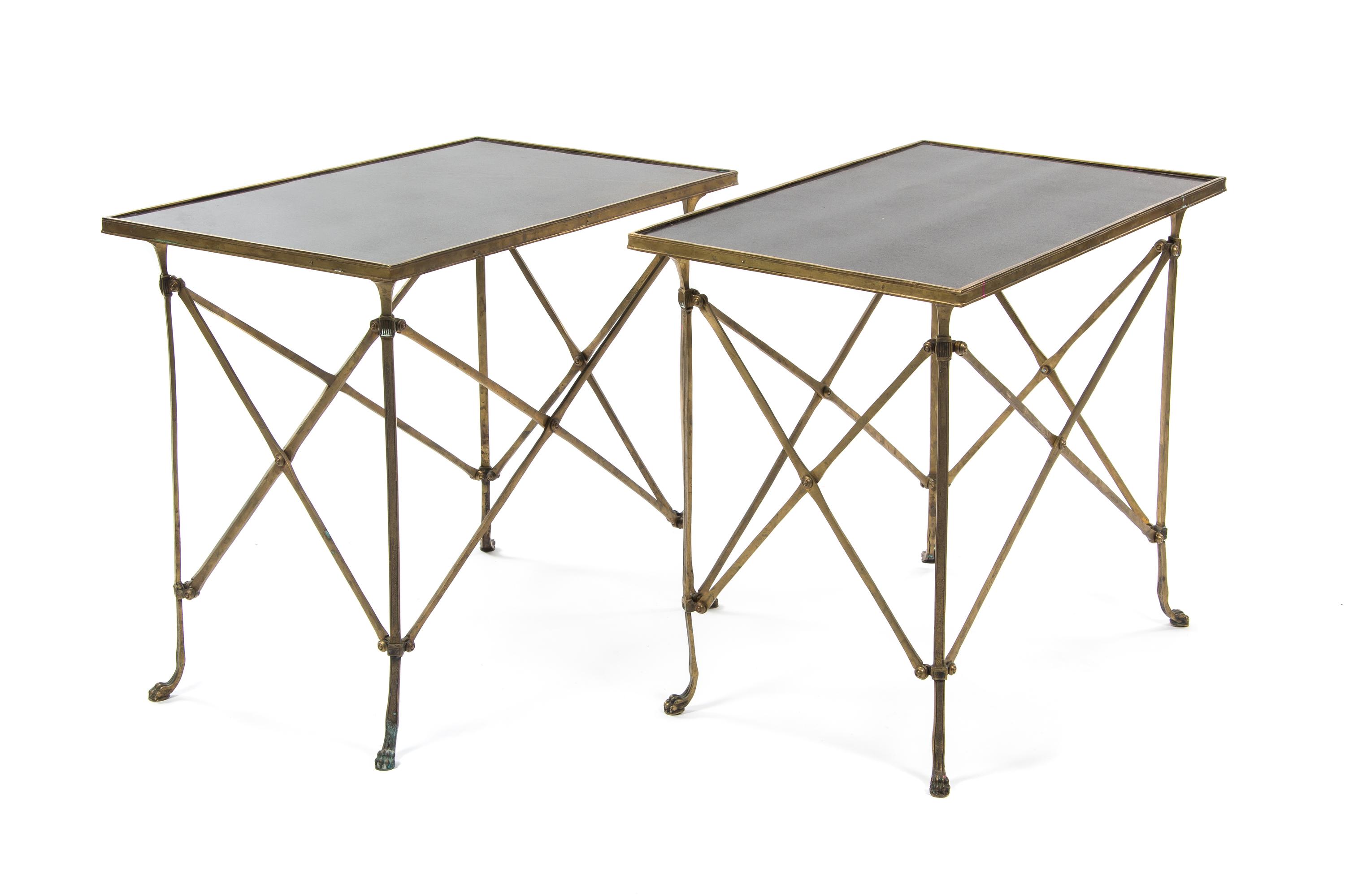 A Pair of Neoclassical Style Brass Occasional Tables, 20TH CENTURY, Height 27 x width 30 1/8 x depth 19 1/8 inches. — 20TH CENTURY,