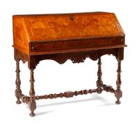 A German or Austrian Walnut and Marquetry Slant-Front Bureau