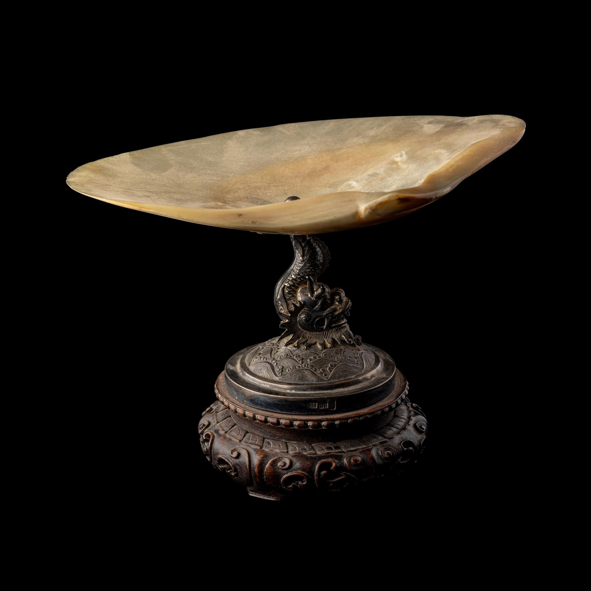 A Chinese Export Silver and Mother-of-Pearl Stem Plate
