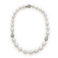 Baroque Cultured Pearl and Diamond Necklace