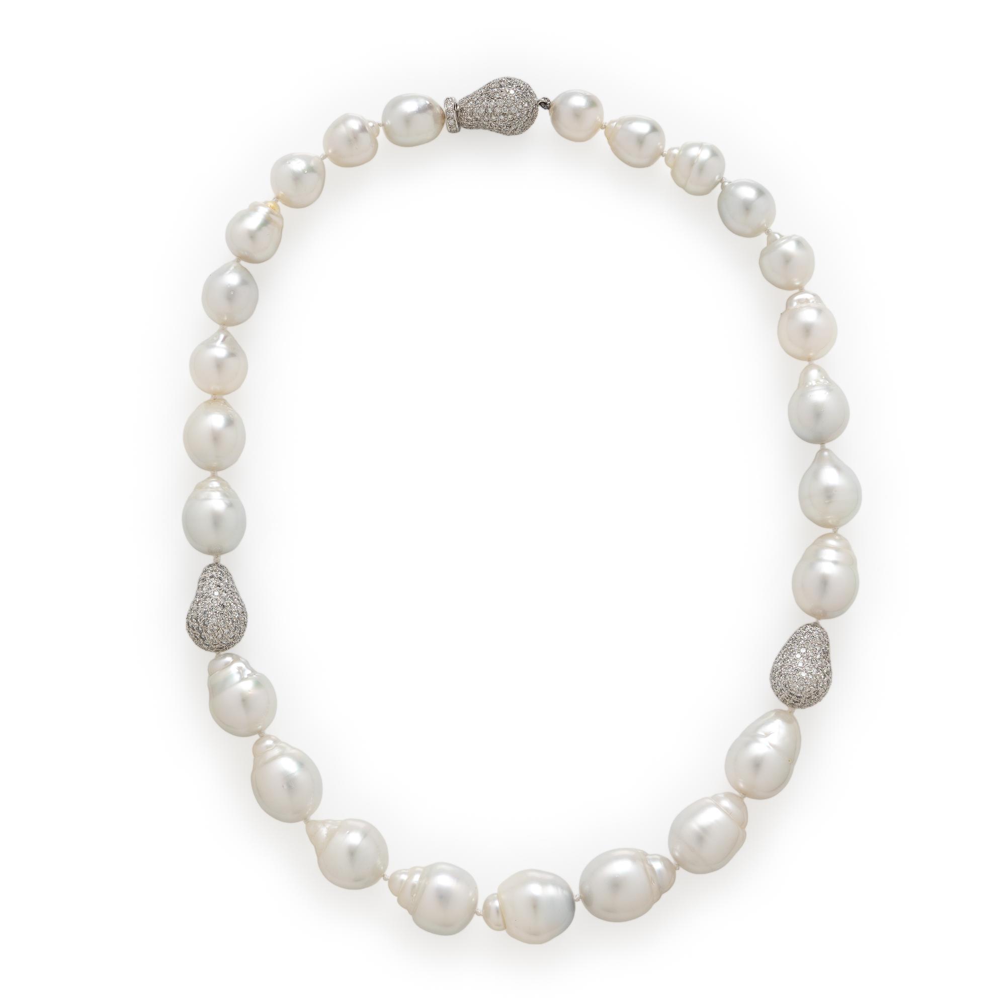 Baroque Cultured Pearl and Diamond Necklace