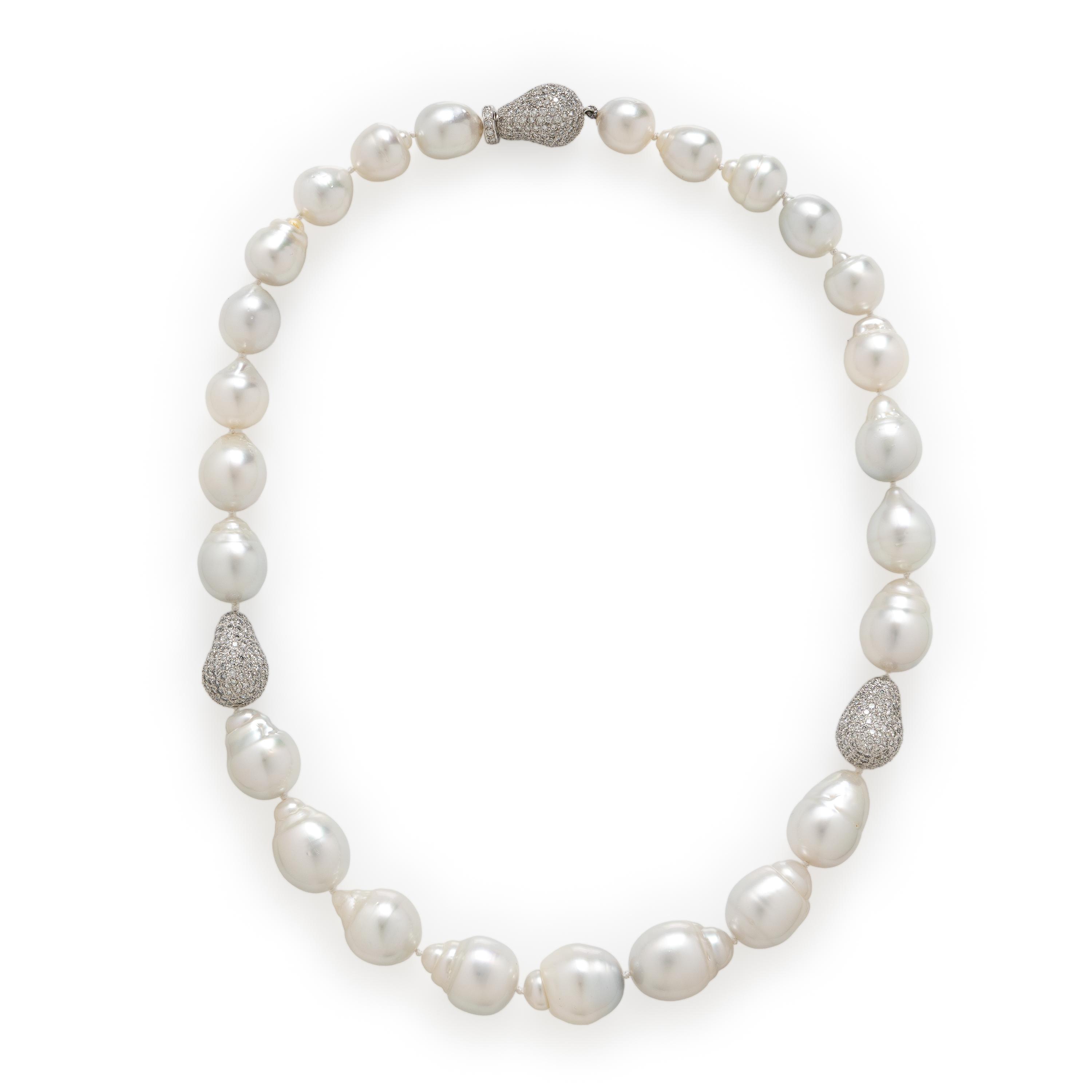 Baroque Cultured Pearl and Diamond Necklace