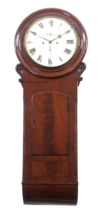 An English Mahogany Wall Clock, Height 56 inches