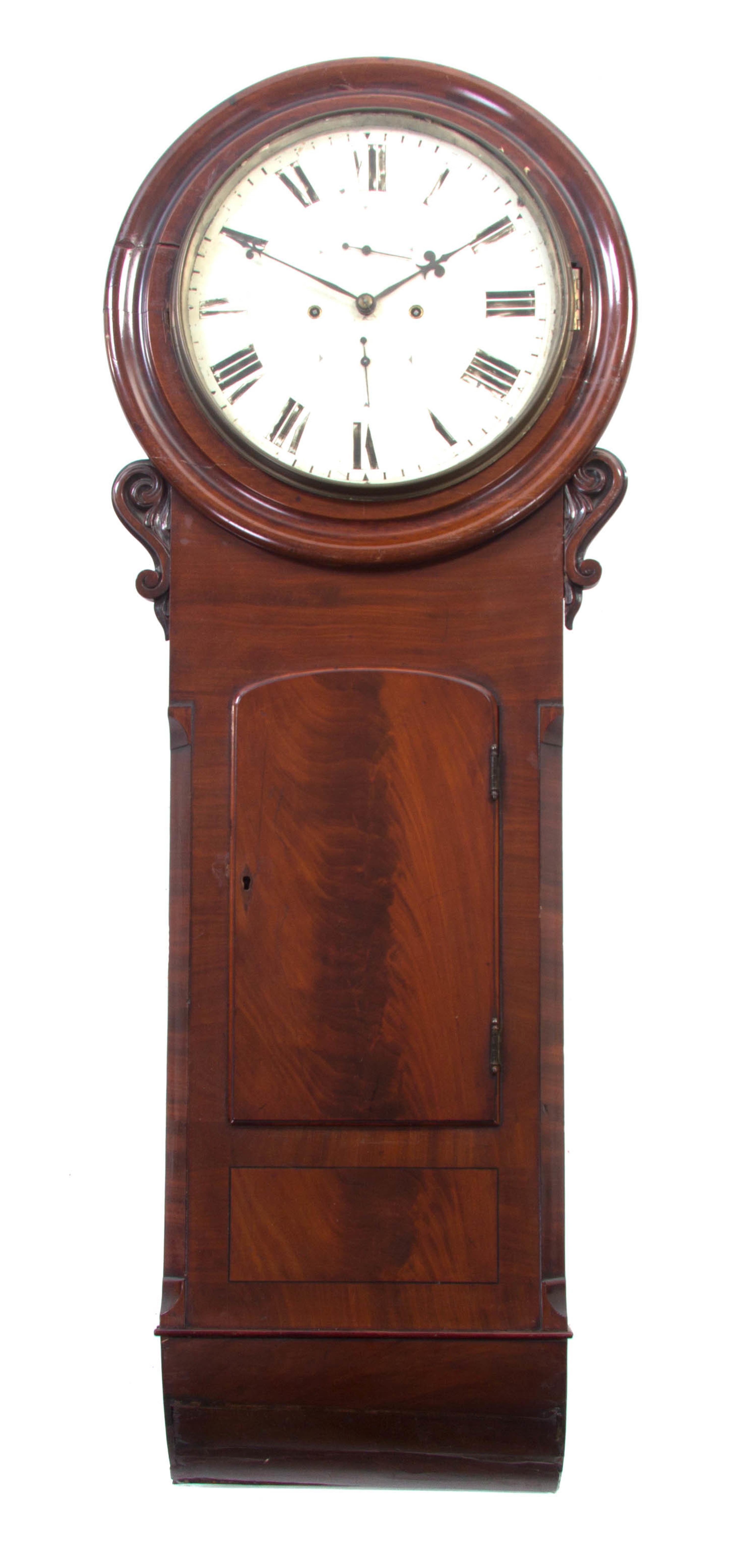 An English Mahogany Wall Clock, Height 56 inches