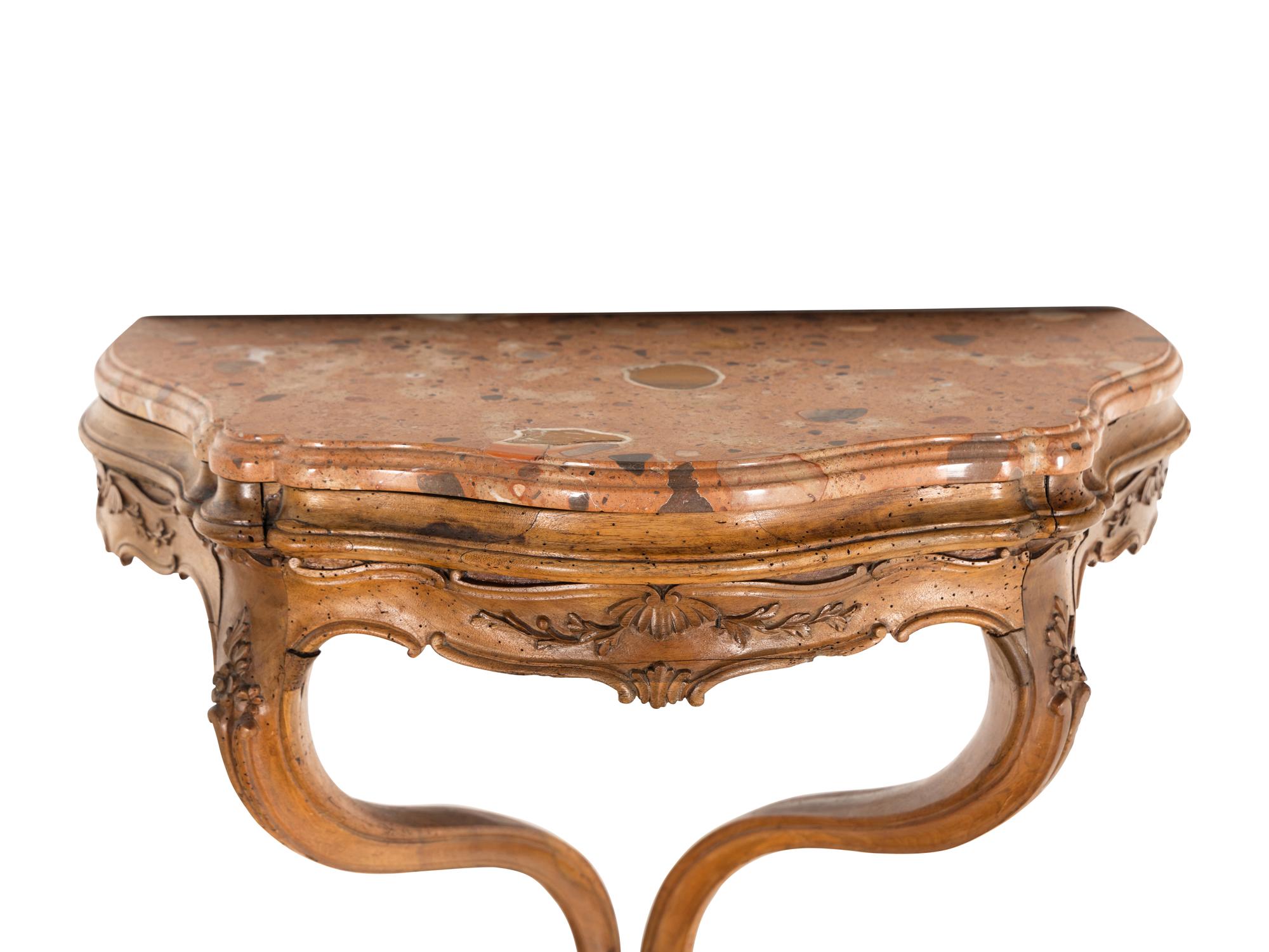 A North Italian Walnut Marble-Top Console Table
