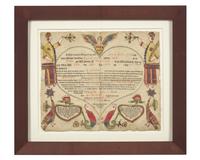 A Printed and Hand-Colored Fraktur Birth and Baptism Record, Georg Friedrick Speyer (active 1774-1801)