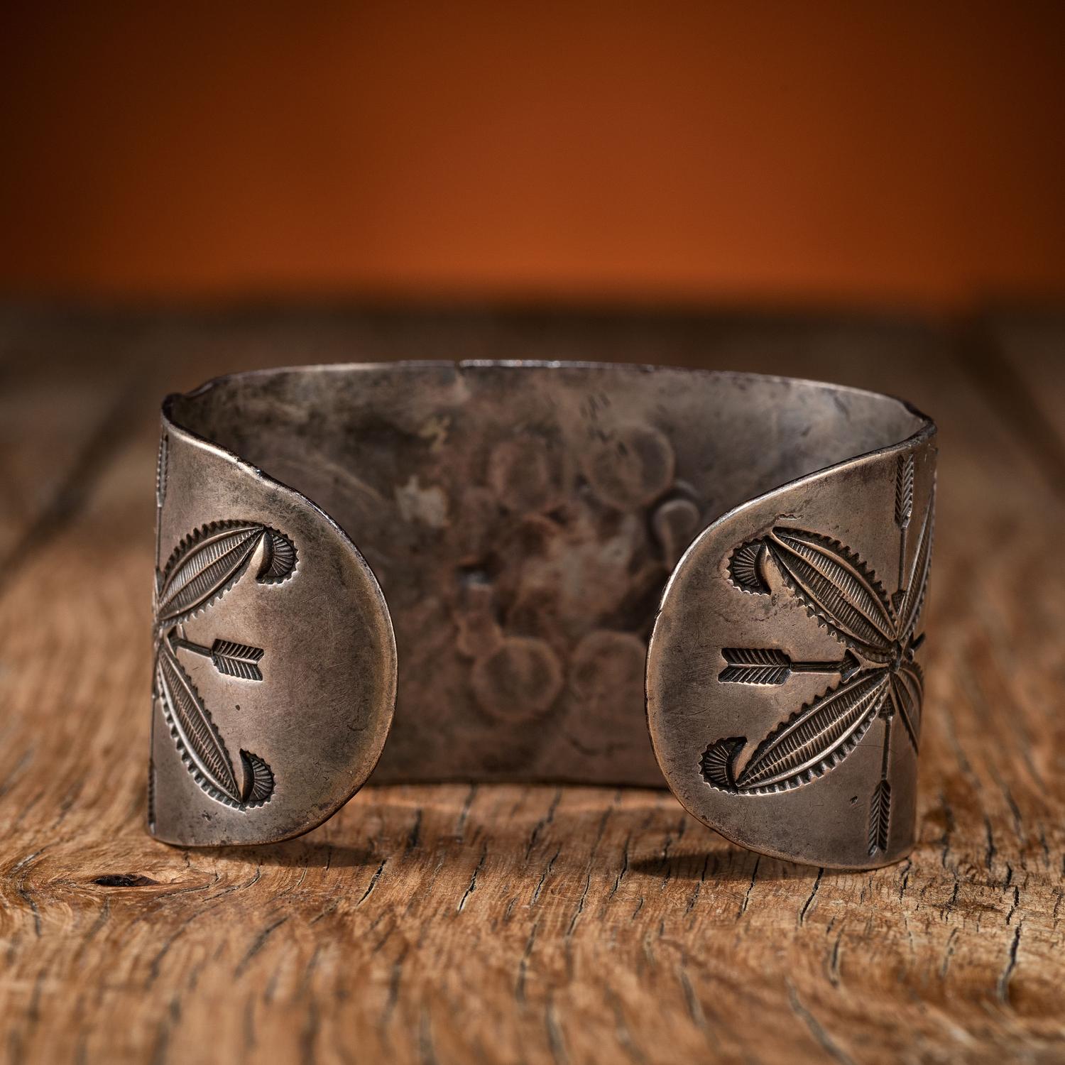 Navajo Ingot Cuff Bracelet, with Stamped Whirling Log Design