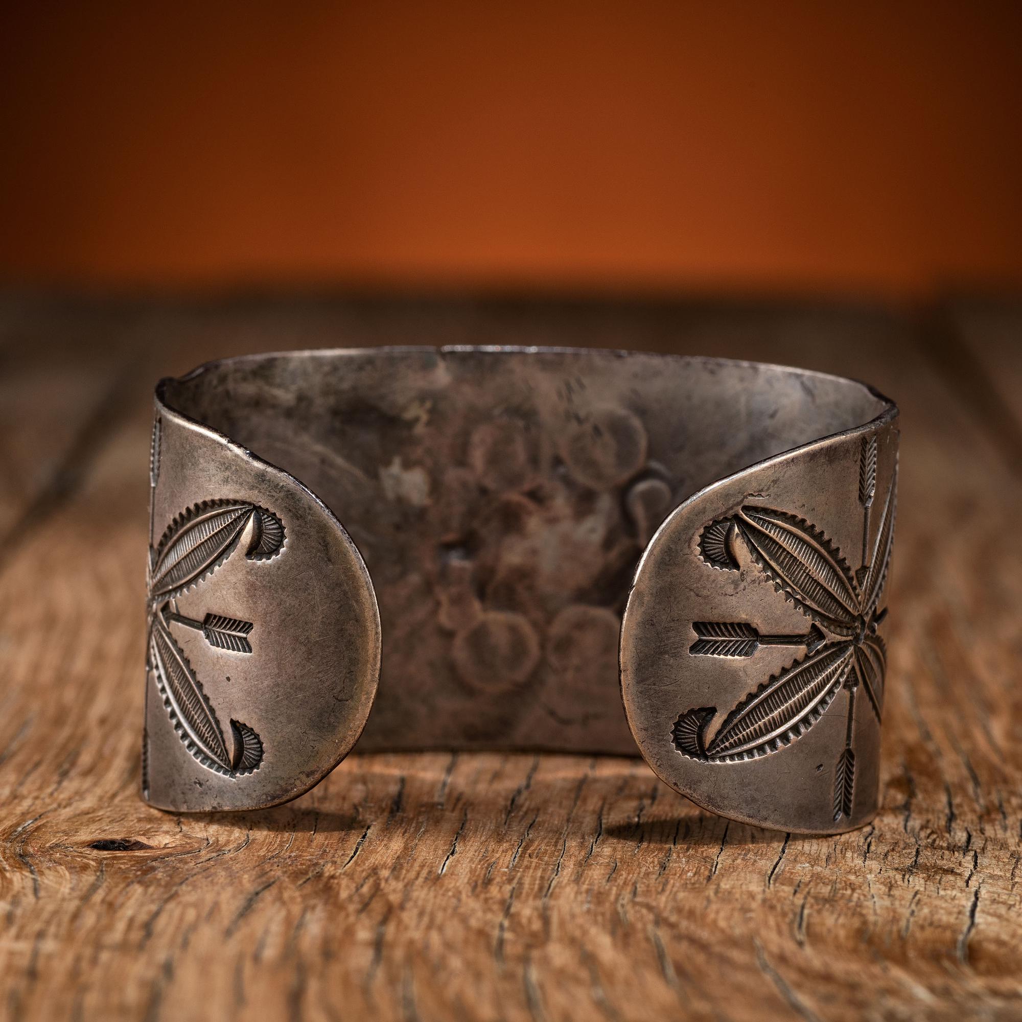 Navajo Ingot Cuff Bracelet, with Stamped Whirling Log Design