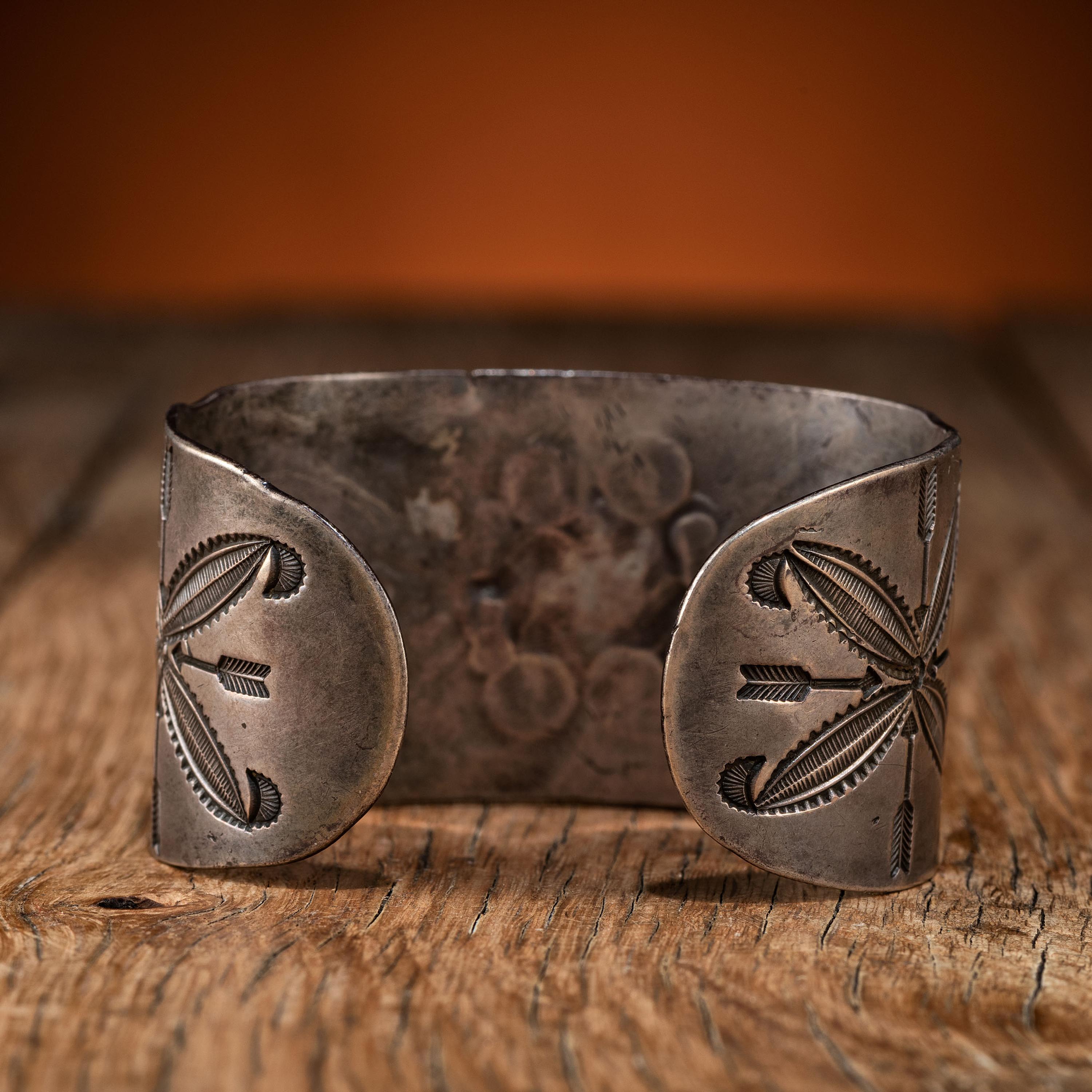 Navajo Ingot Cuff Bracelet, with Stamped Whirling Log Design