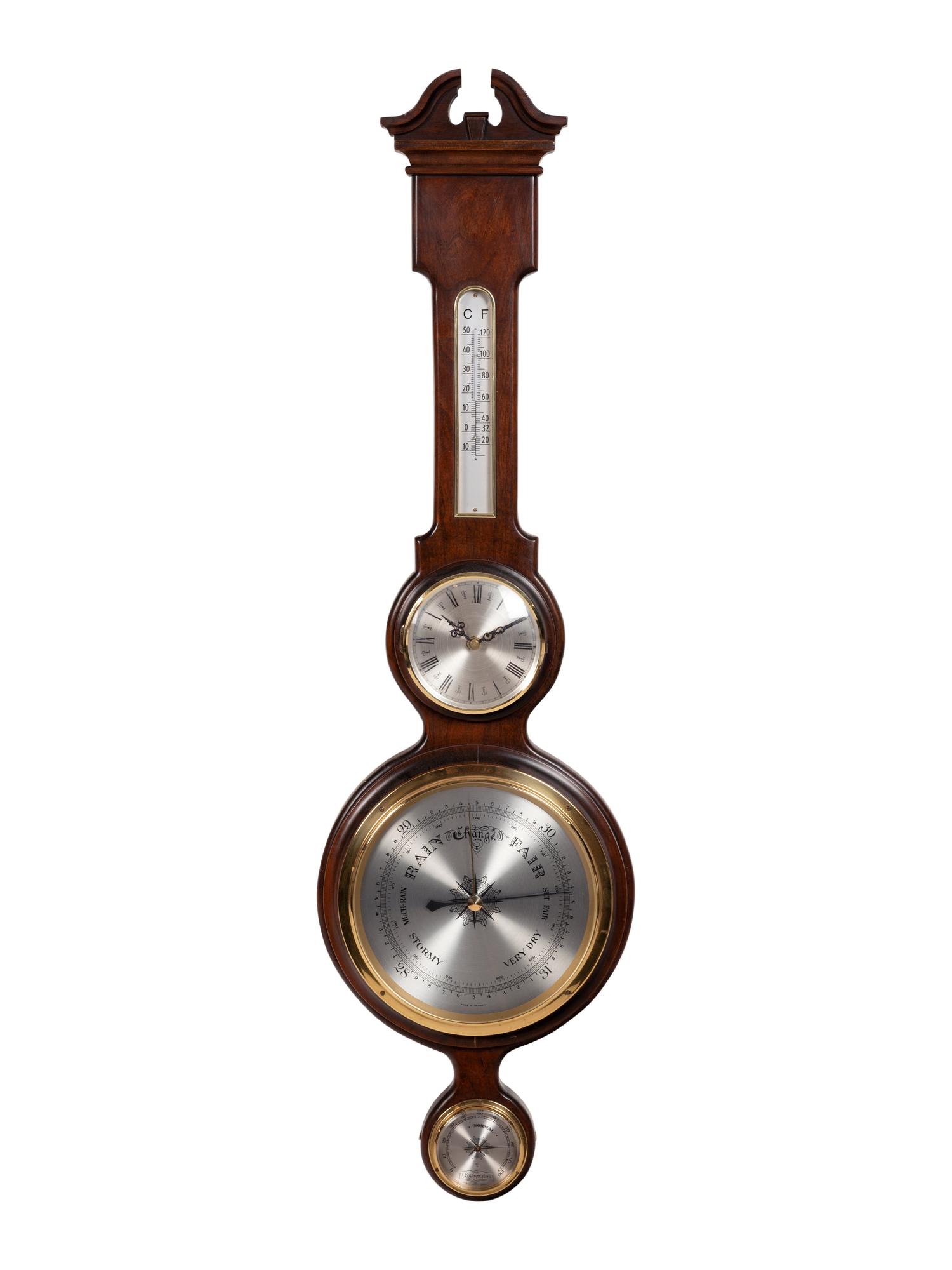 An Admiral Fitzroy Mahogany Barometer and a Modern English Mahogany Clock with Barometer