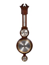An Admiral Fitzroy Mahogany Barometer and a Modern English Mahogany Clock with Barometer