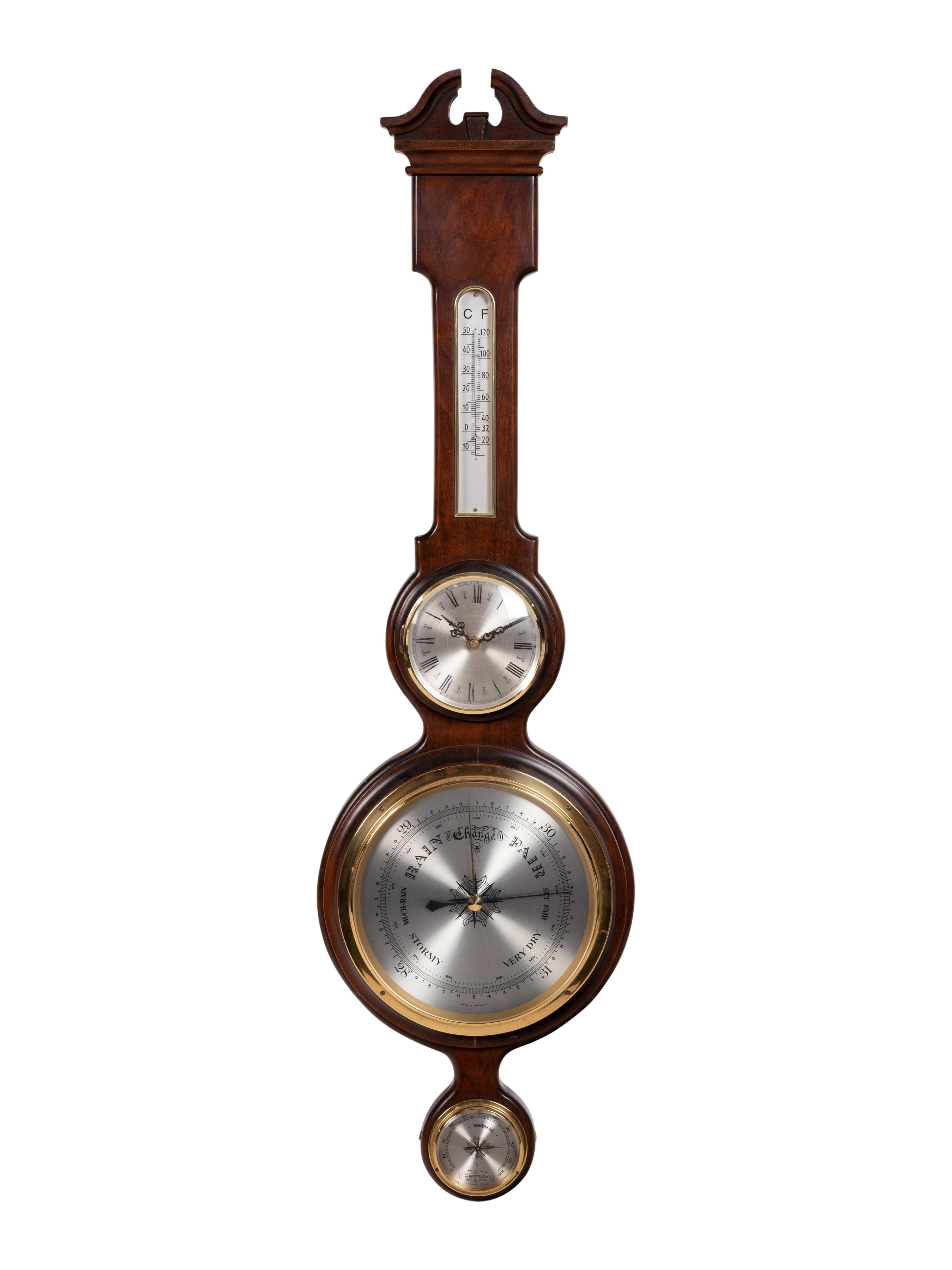 An Admiral Fitzroy Mahogany Barometer and a Modern English Mahogany Clock with Barometer