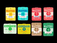 A Group of 29 1960s-2000s Masters Golf Tournament Augusta National Badges Including Tiger Woods' First Appearance