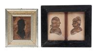 A Cut and Paste Profile Bust Silhouette, C.L. Bachour, Height of taller frame 5 1/2 x width 6 1/2 inches.