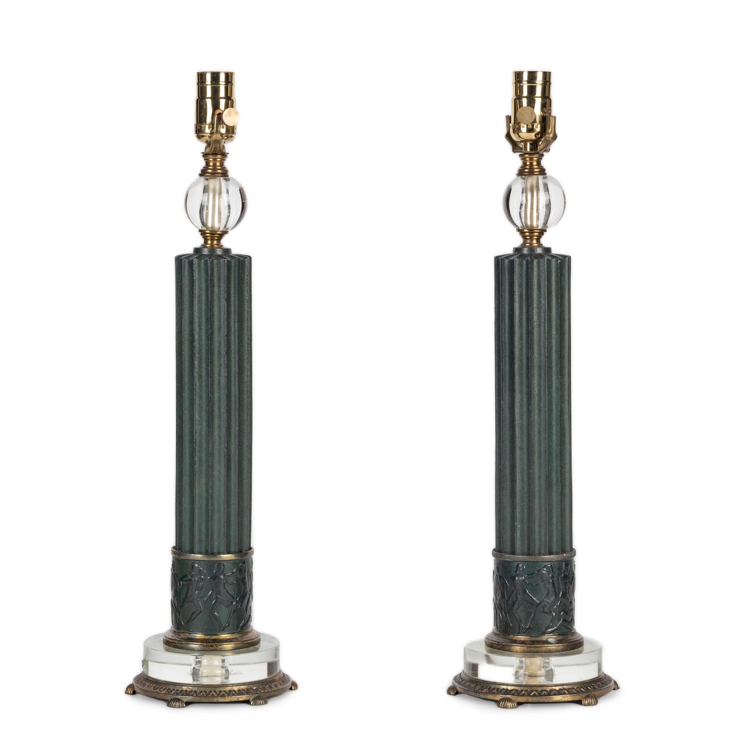 A Pair of Contemporary Patinated Metal Table Lamps