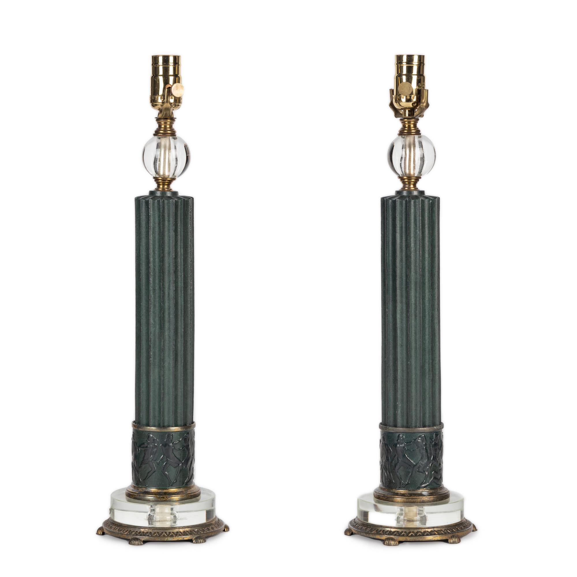 A Pair of Contemporary Patinated Metal Table Lamps