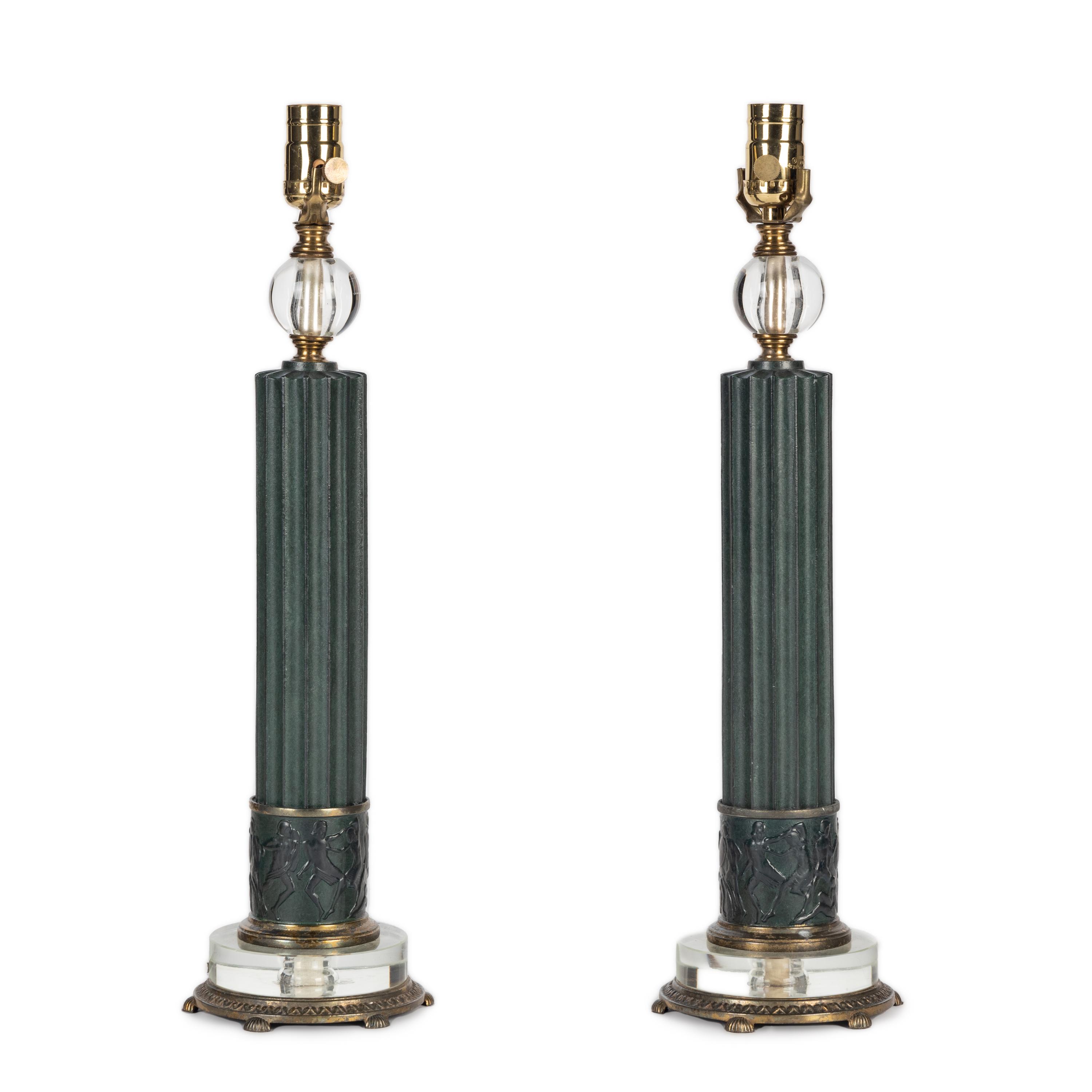 A Pair of Contemporary Patinated Metal Table Lamps