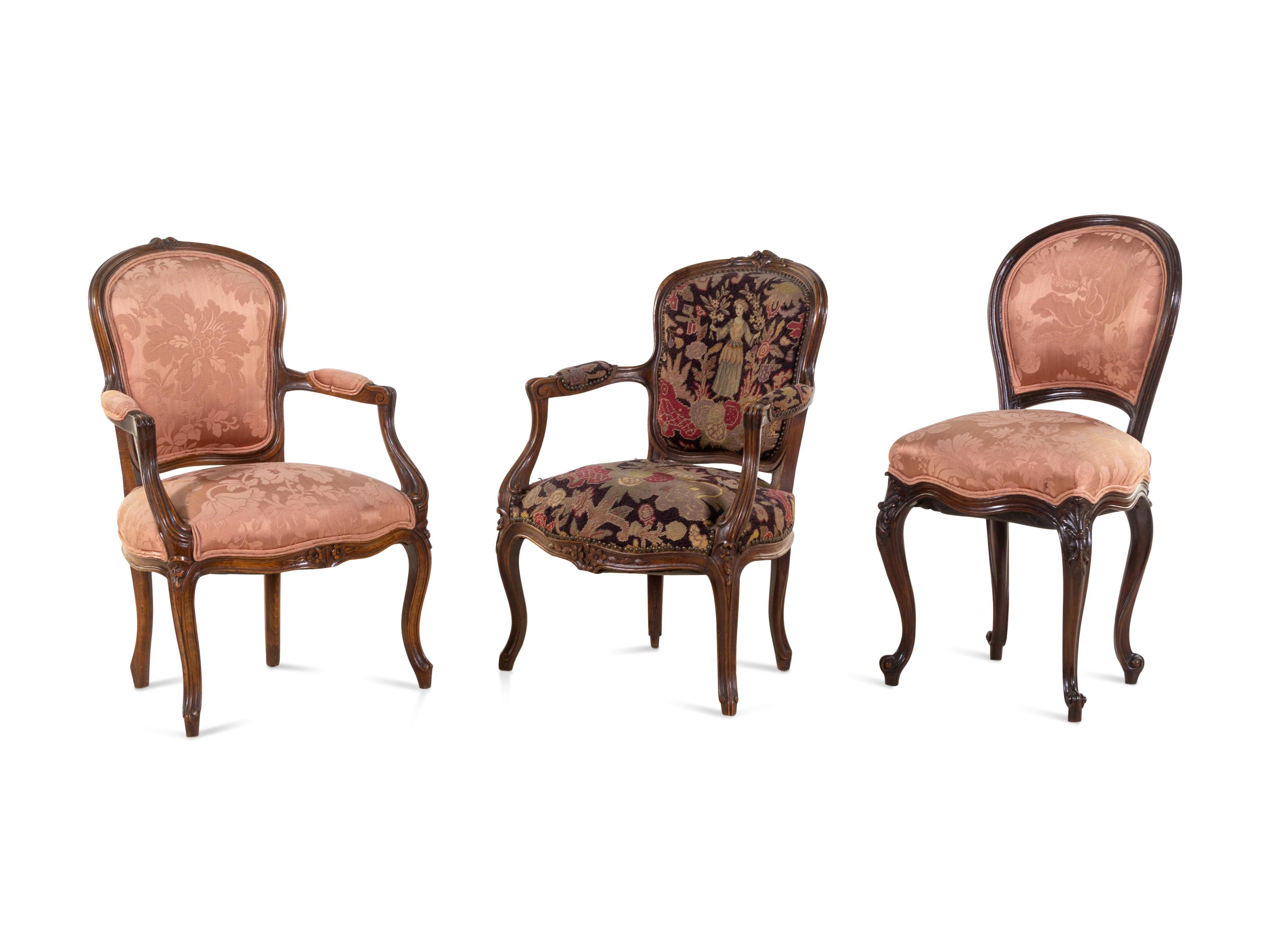 Three Louis XV Style Carved Chairs