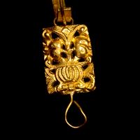 A Pair of Chinese Gold 'Figural and Fruits' Plaque Earrings, Paihuan, Qing Dynasty 清 童子瓜果紋 金 牌環一對
