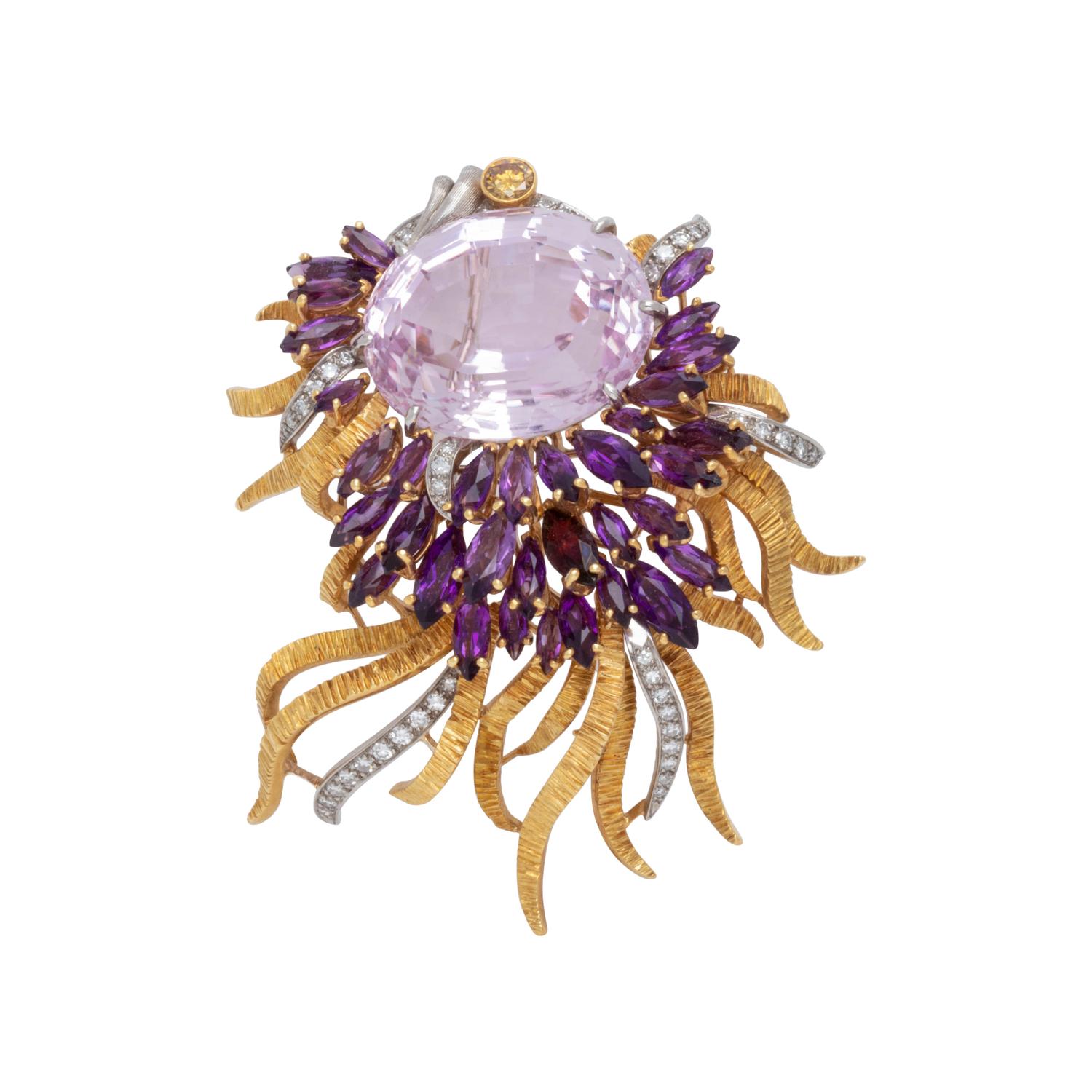 MEISTER, MULTIGEM AND DIAMOND MODERNIST SEA CREATURE BROOCH
