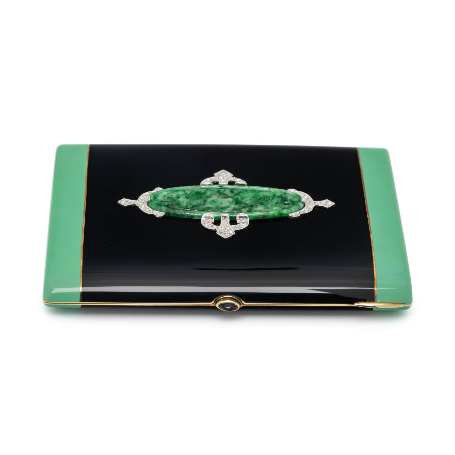 ART DECO, JADE, DIAMOND AND ENAMEL CIGARETTE CASE