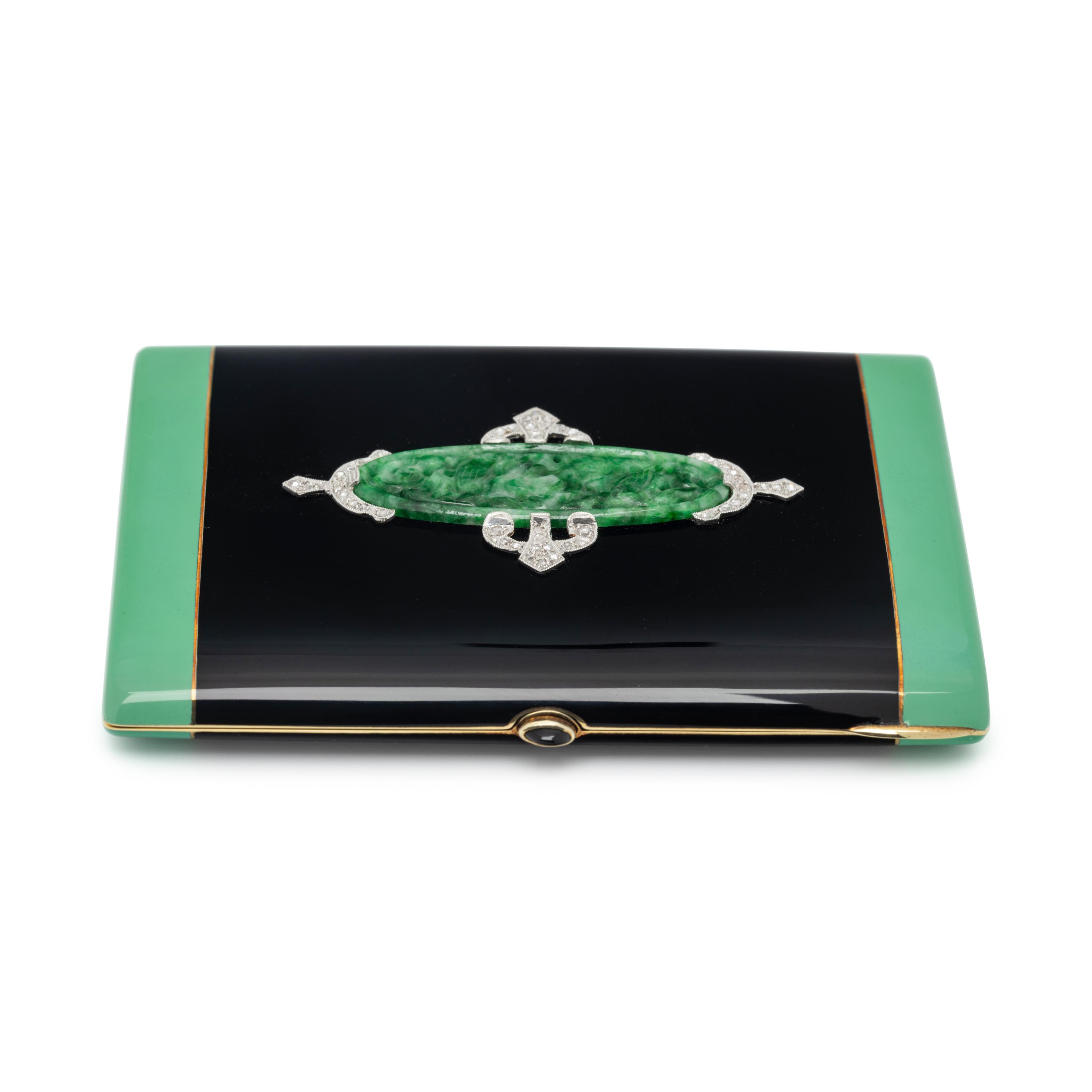 ART DECO, JADE, DIAMOND AND ENAMEL CIGARETTE CASE