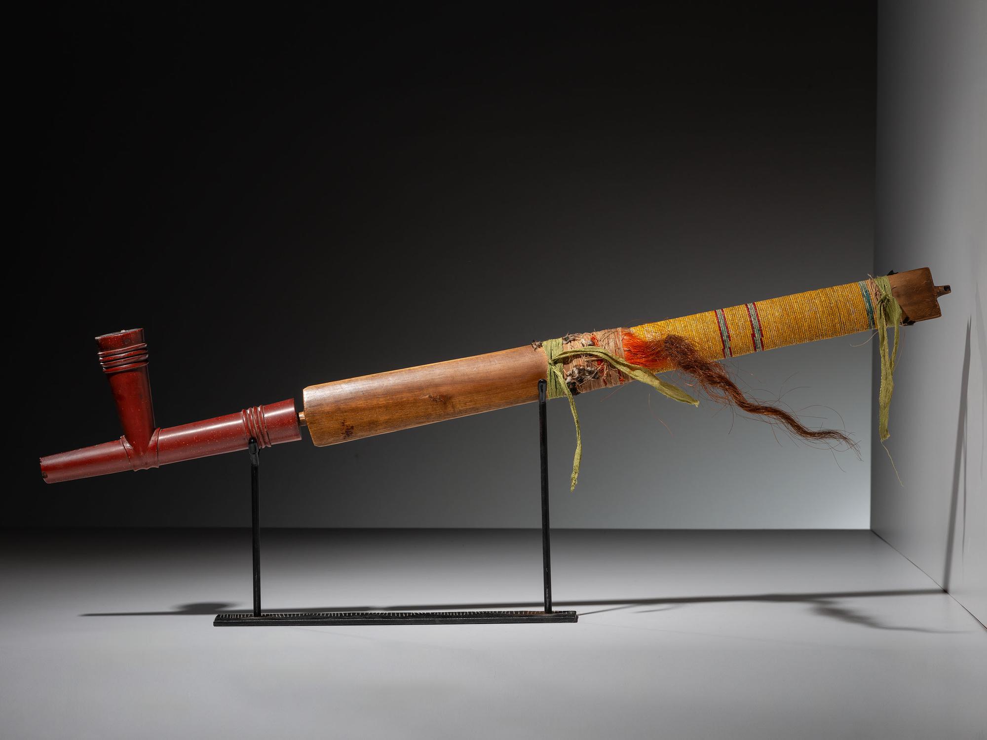 Eastern Plains Pipe, with Quilled Stem and Catlinite Bowl