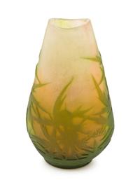 A Galle Green Cameo Glass Bud Vase