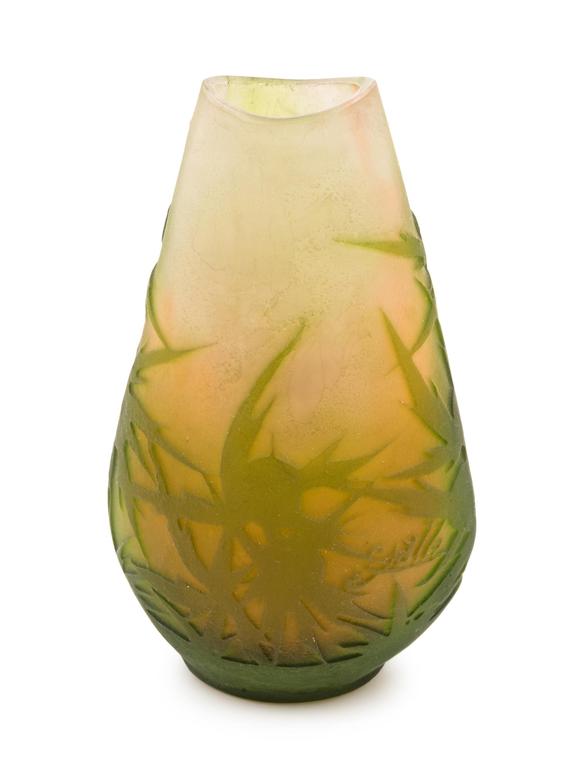 A Galle Green Cameo Glass Bud Vase