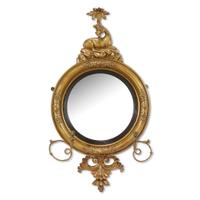 Classical carved giltwood girandole bull's-eye looking glass early 19th century