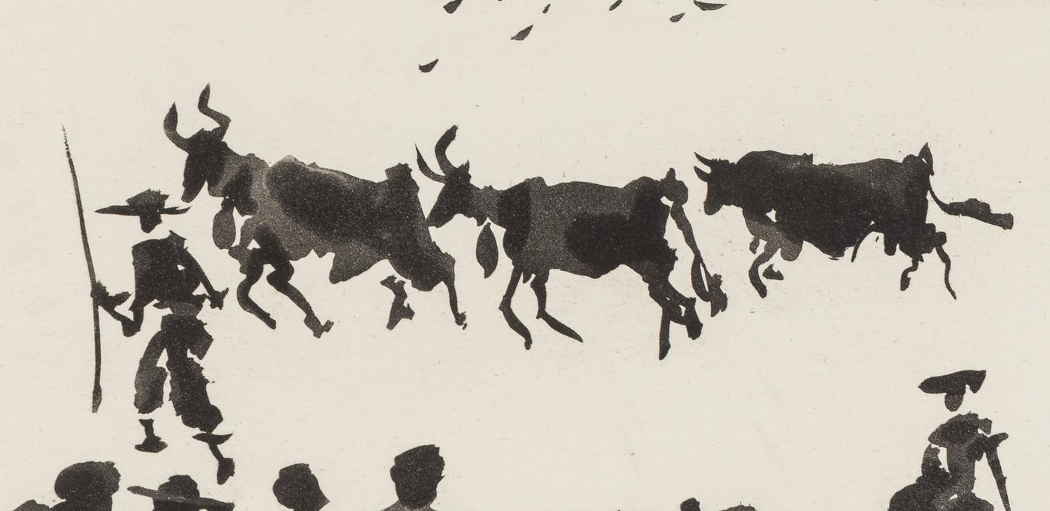 A pair of prints ( El Arrastre ; Los Cabestros retiran al Toro Manso ) from ' José Delgado: La Tauromaquia ', 1957